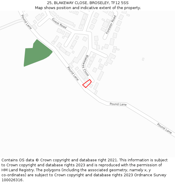 25, BLAKEWAY CLOSE, BROSELEY, TF12 5SS: Location map and indicative extent of plot