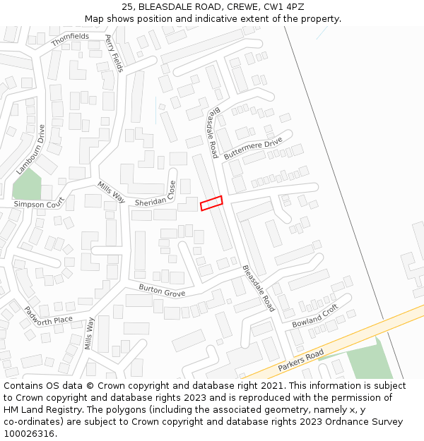 25, BLEASDALE ROAD, CREWE, CW1 4PZ: Location map and indicative extent of plot