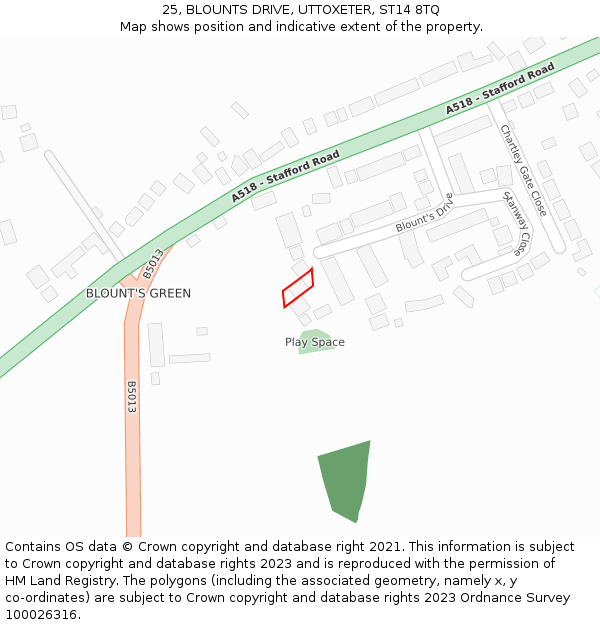 25, BLOUNTS DRIVE, UTTOXETER, ST14 8TQ: Location map and indicative extent of plot