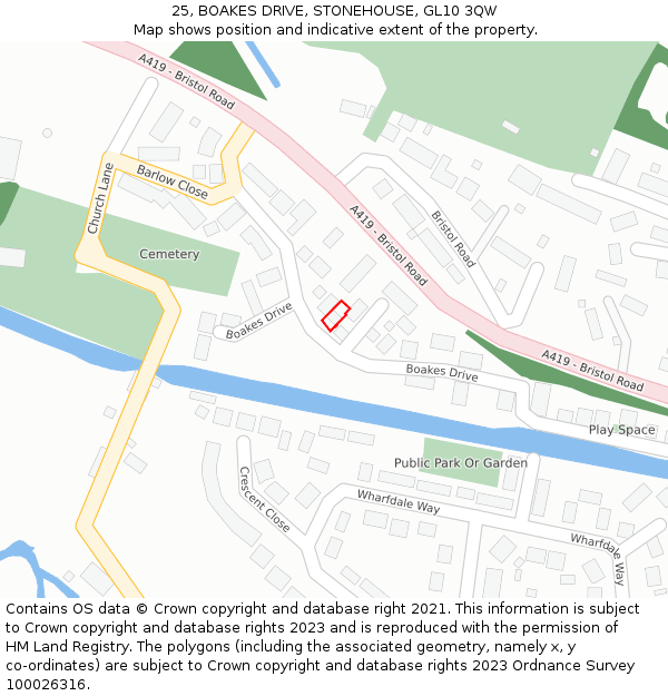 25, BOAKES DRIVE, STONEHOUSE, GL10 3QW: Location map and indicative extent of plot