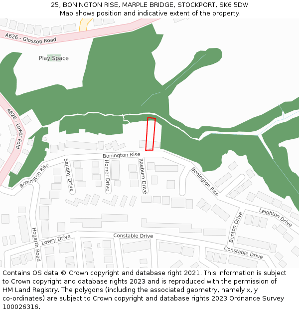 25, BONINGTON RISE, MARPLE BRIDGE, STOCKPORT, SK6 5DW: Location map and indicative extent of plot