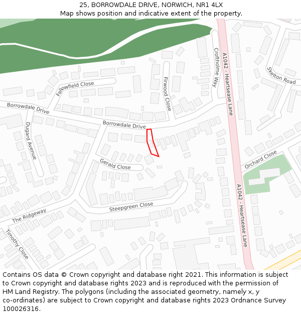 25, BORROWDALE DRIVE, NORWICH, NR1 4LX: Location map and indicative extent of plot