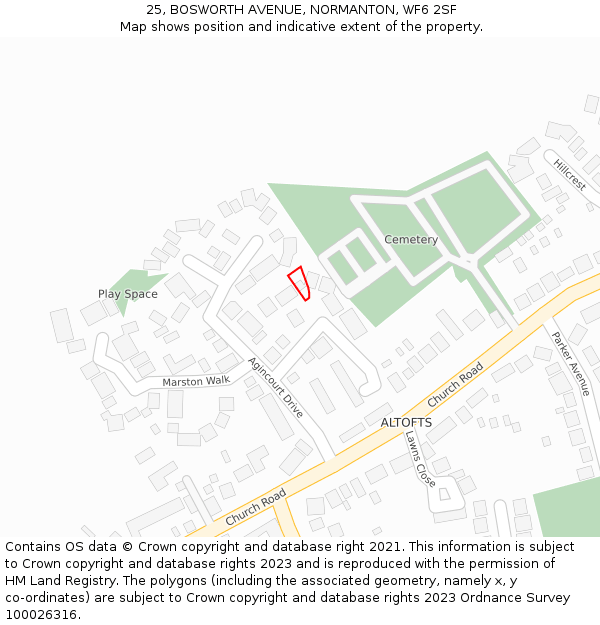 25, BOSWORTH AVENUE, NORMANTON, WF6 2SF: Location map and indicative extent of plot