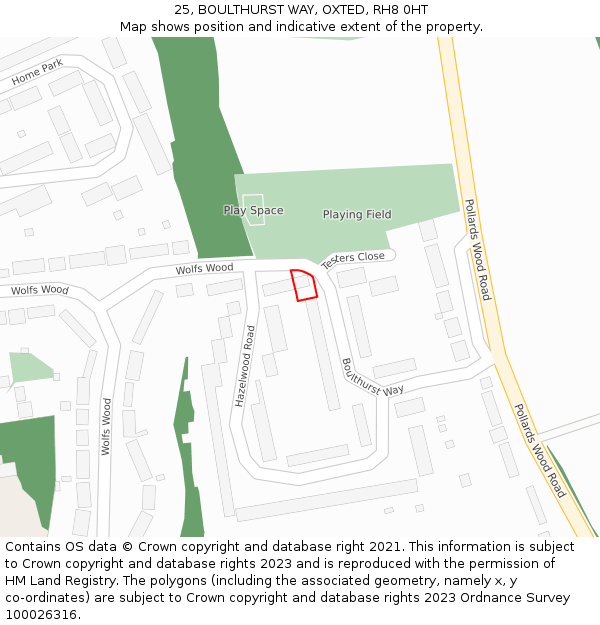 25, BOULTHURST WAY, OXTED, RH8 0HT: Location map and indicative extent of plot