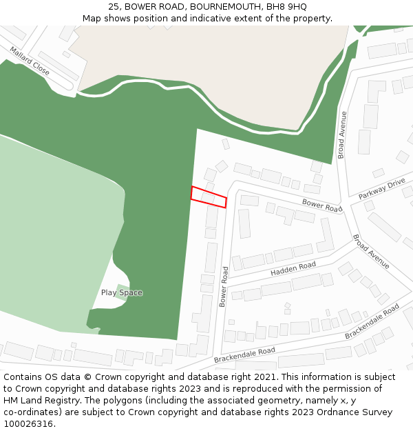 25, BOWER ROAD, BOURNEMOUTH, BH8 9HQ: Location map and indicative extent of plot