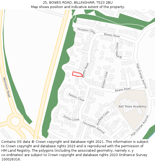 25, BOWES ROAD, BILLINGHAM, TS23 2BU: Location map and indicative extent of plot
