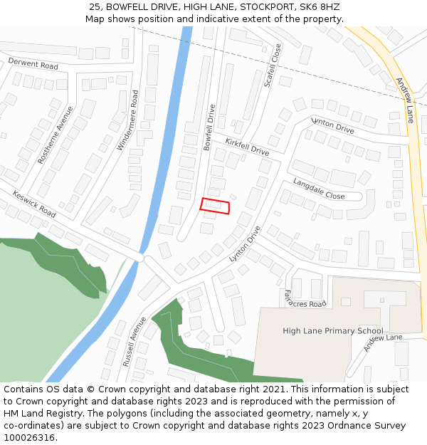 25, BOWFELL DRIVE, HIGH LANE, STOCKPORT, SK6 8HZ: Location map and indicative extent of plot