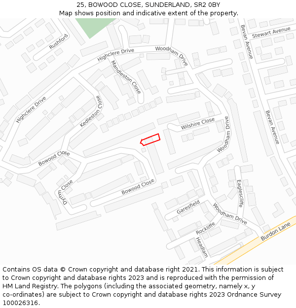 25, BOWOOD CLOSE, SUNDERLAND, SR2 0BY: Location map and indicative extent of plot