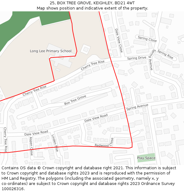 25, BOX TREE GROVE, KEIGHLEY, BD21 4WT: Location map and indicative extent of plot
