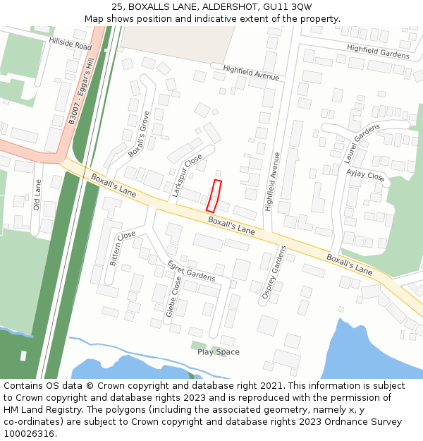 25, BOXALLS LANE, ALDERSHOT, GU11 3QW: Location map and indicative extent of plot