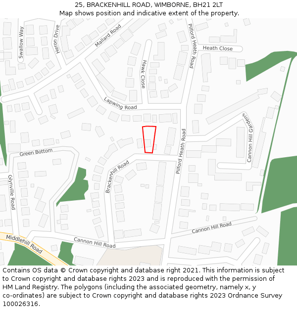 25, BRACKENHILL ROAD, WIMBORNE, BH21 2LT: Location map and indicative extent of plot