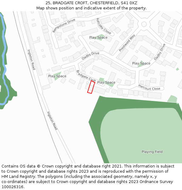 25, BRADGATE CROFT, CHESTERFIELD, S41 0XZ: Location map and indicative extent of plot