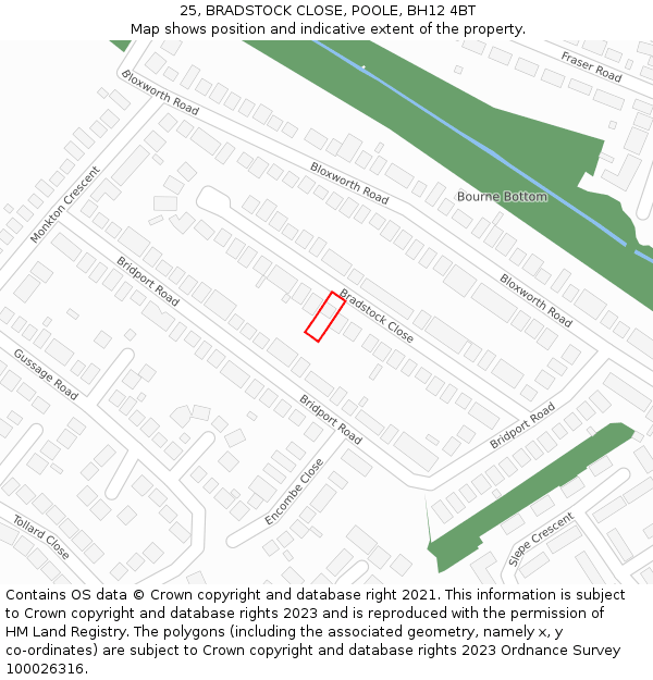 25, BRADSTOCK CLOSE, POOLE, BH12 4BT: Location map and indicative extent of plot