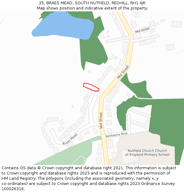 25, BRAES MEAD, SOUTH NUTFIELD, REDHILL, RH1 4JR: Location map and indicative extent of plot