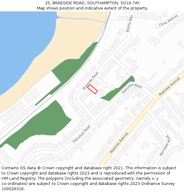 25, BRAESIDE ROAD, SOUTHAMPTON, SO19 7AY: Location map and indicative extent of plot