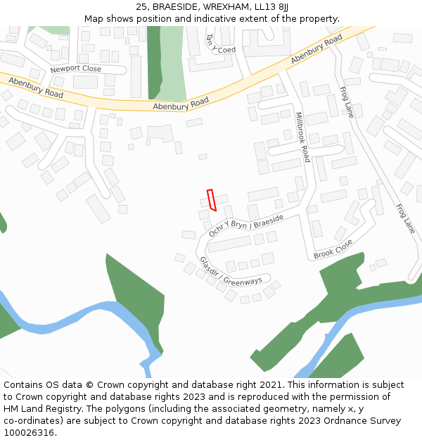 25, BRAESIDE, WREXHAM, LL13 8JJ: Location map and indicative extent of plot