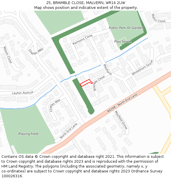 25, BRAMBLE CLOSE, MALVERN, WR14 2UW: Location map and indicative extent of plot