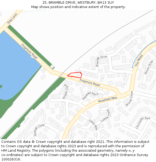 25, BRAMBLE DRIVE, WESTBURY, BA13 3UY: Location map and indicative extent of plot