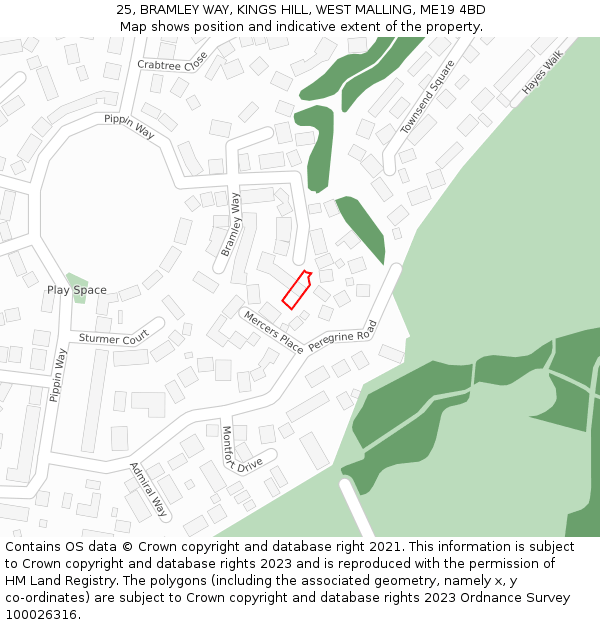 25, BRAMLEY WAY, KINGS HILL, WEST MALLING, ME19 4BD: Location map and indicative extent of plot