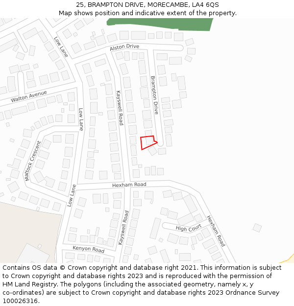 25, BRAMPTON DRIVE, MORECAMBE, LA4 6QS: Location map and indicative extent of plot