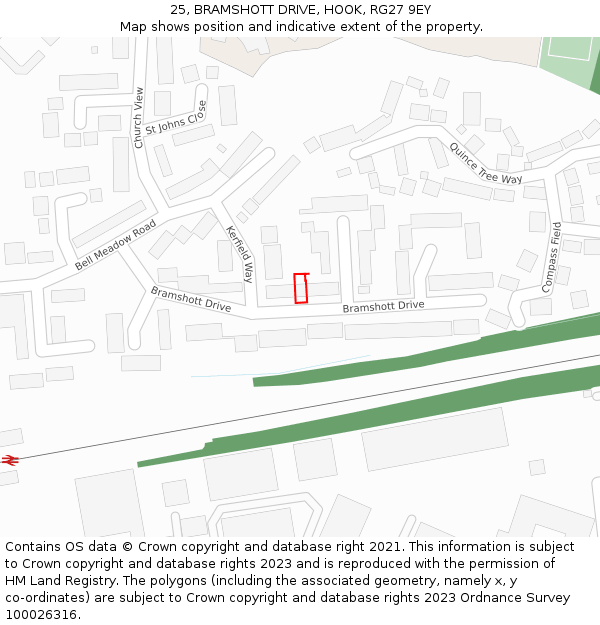 25, BRAMSHOTT DRIVE, HOOK, RG27 9EY: Location map and indicative extent of plot