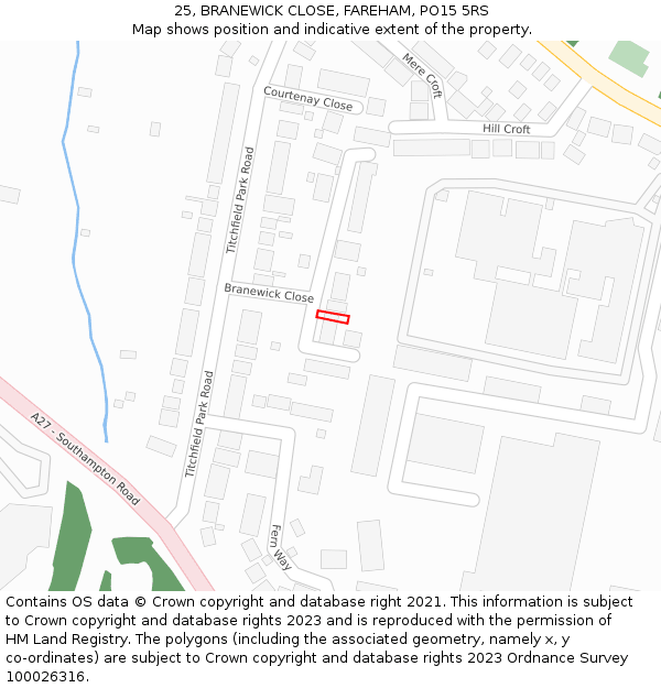 25, BRANEWICK CLOSE, FAREHAM, PO15 5RS: Location map and indicative extent of plot