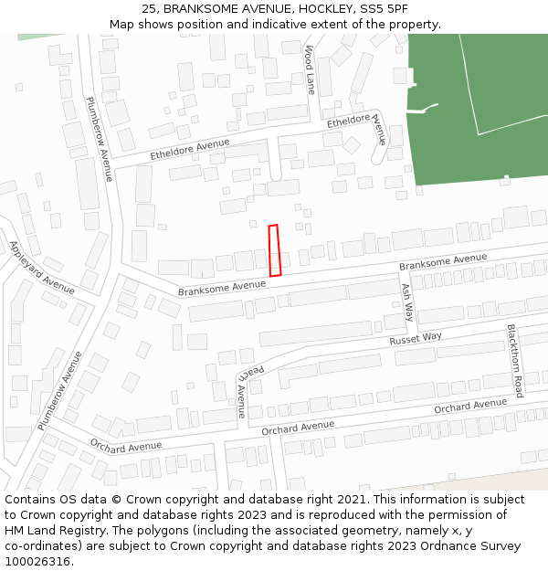 25, BRANKSOME AVENUE, HOCKLEY, SS5 5PF: Location map and indicative extent of plot