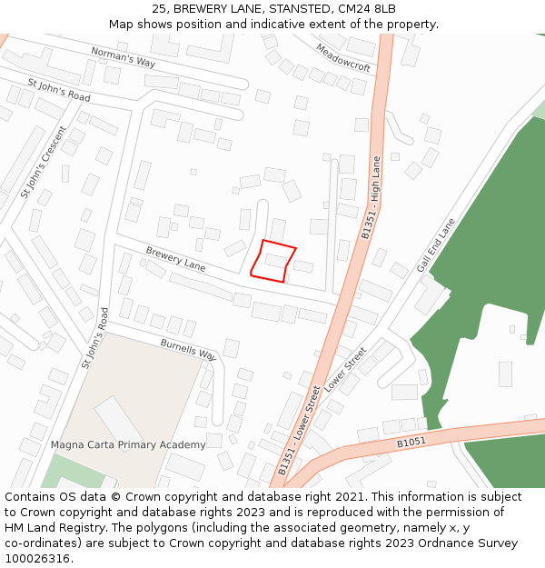 25, BREWERY LANE, STANSTED, CM24 8LB: Location map and indicative extent of plot