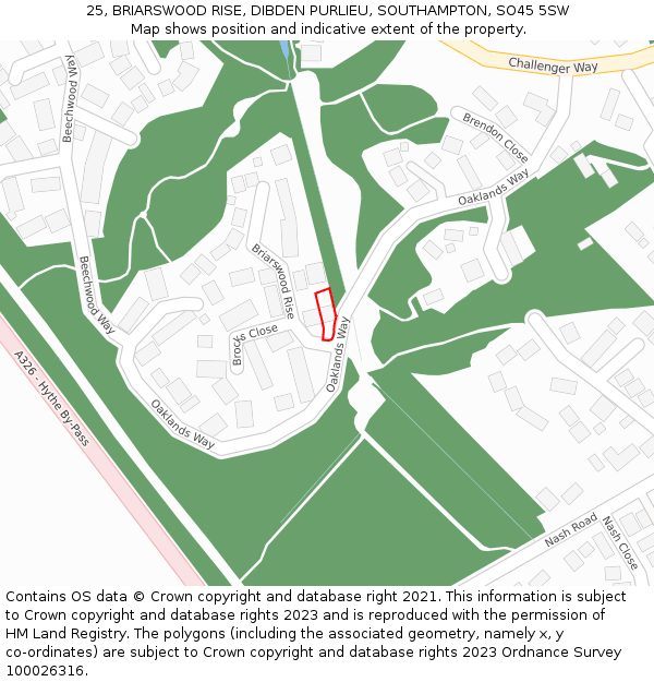 25, BRIARSWOOD RISE, DIBDEN PURLIEU, SOUTHAMPTON, SO45 5SW: Location map and indicative extent of plot