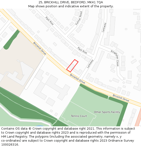 25, BRICKHILL DRIVE, BEDFORD, MK41 7QA: Location map and indicative extent of plot