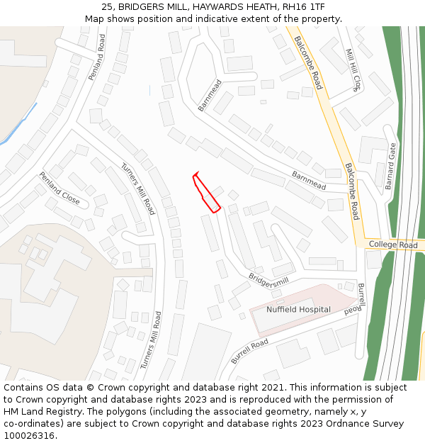 25, BRIDGERS MILL, HAYWARDS HEATH, RH16 1TF: Location map and indicative extent of plot