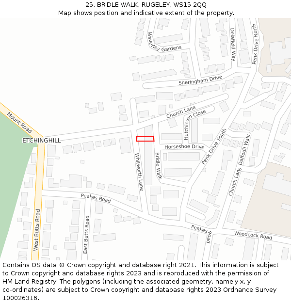 25, BRIDLE WALK, RUGELEY, WS15 2QQ: Location map and indicative extent of plot