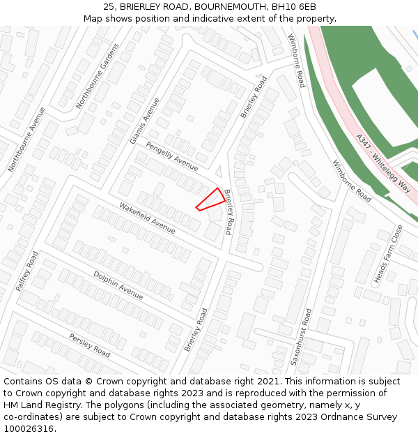 25, BRIERLEY ROAD, BOURNEMOUTH, BH10 6EB: Location map and indicative extent of plot