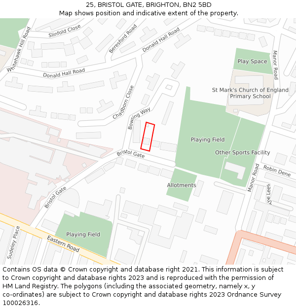 25, BRISTOL GATE, BRIGHTON, BN2 5BD: Location map and indicative extent of plot