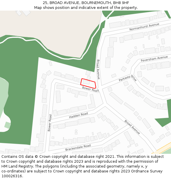 25, BROAD AVENUE, BOURNEMOUTH, BH8 9HF: Location map and indicative extent of plot