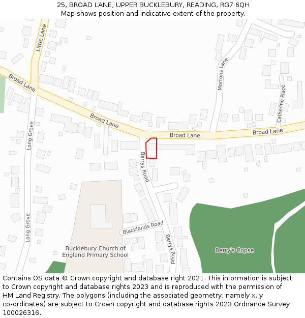 25, BROAD LANE, UPPER BUCKLEBURY, READING, RG7 6QH: Location map and indicative extent of plot