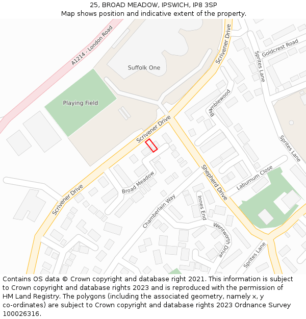 25, BROAD MEADOW, IPSWICH, IP8 3SP: Location map and indicative extent of plot