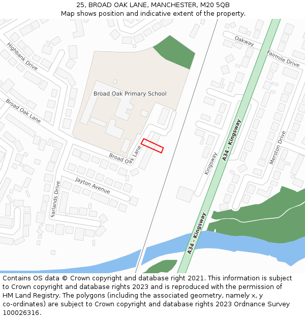 25, BROAD OAK LANE, MANCHESTER, M20 5QB: Location map and indicative extent of plot