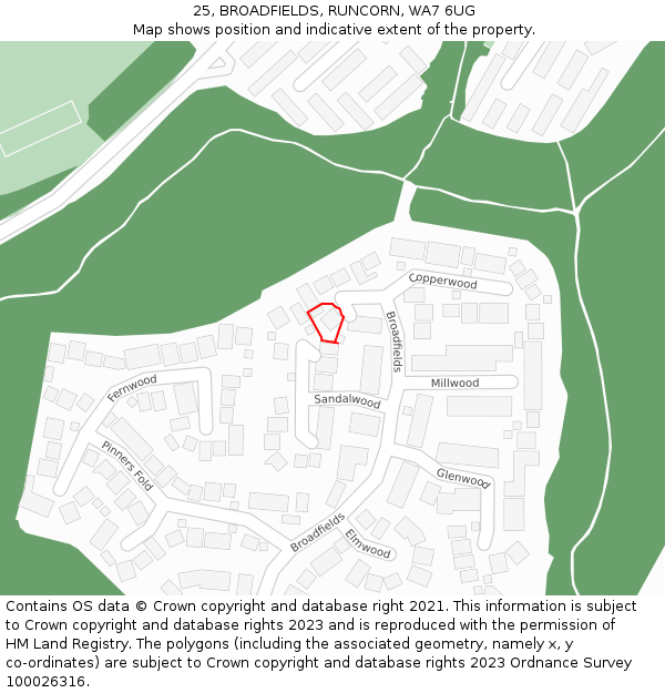 25, BROADFIELDS, RUNCORN, WA7 6UG: Location map and indicative extent of plot