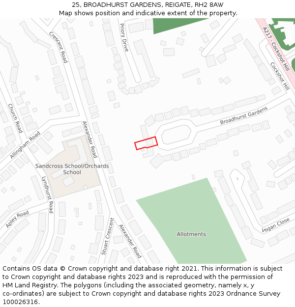 25, BROADHURST GARDENS, REIGATE, RH2 8AW: Location map and indicative extent of plot