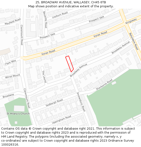 25, BROADWAY AVENUE, WALLASEY, CH45 6TB: Location map and indicative extent of plot