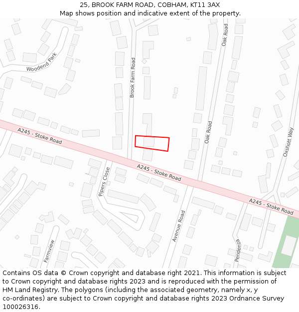 25, BROOK FARM ROAD, COBHAM, KT11 3AX: Location map and indicative extent of plot