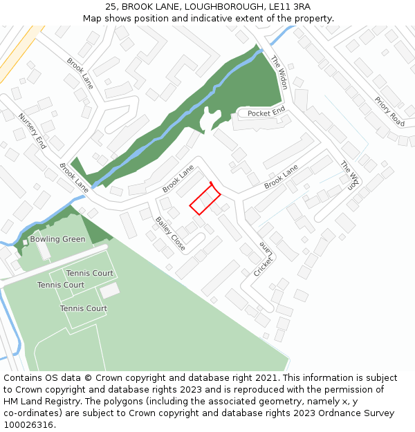 25, BROOK LANE, LOUGHBOROUGH, LE11 3RA: Location map and indicative extent of plot