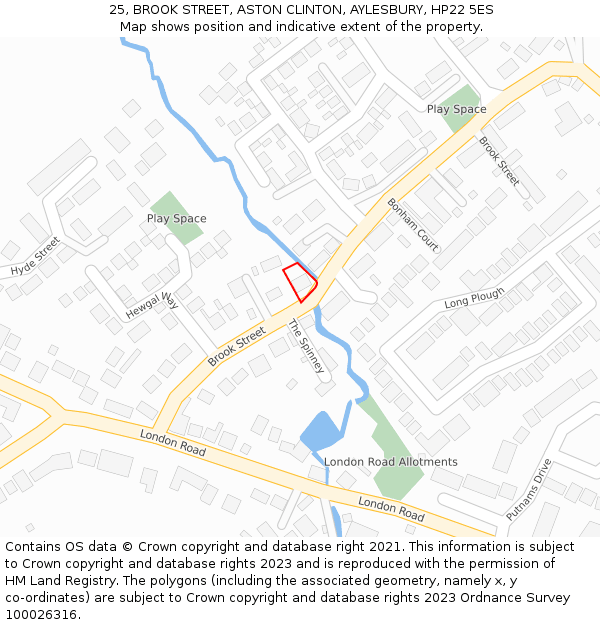 25, BROOK STREET, ASTON CLINTON, AYLESBURY, HP22 5ES: Location map and indicative extent of plot