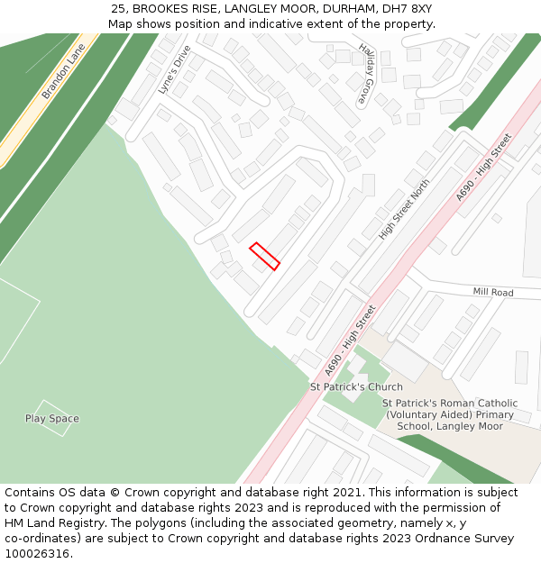 25, BROOKES RISE, LANGLEY MOOR, DURHAM, DH7 8XY: Location map and indicative extent of plot