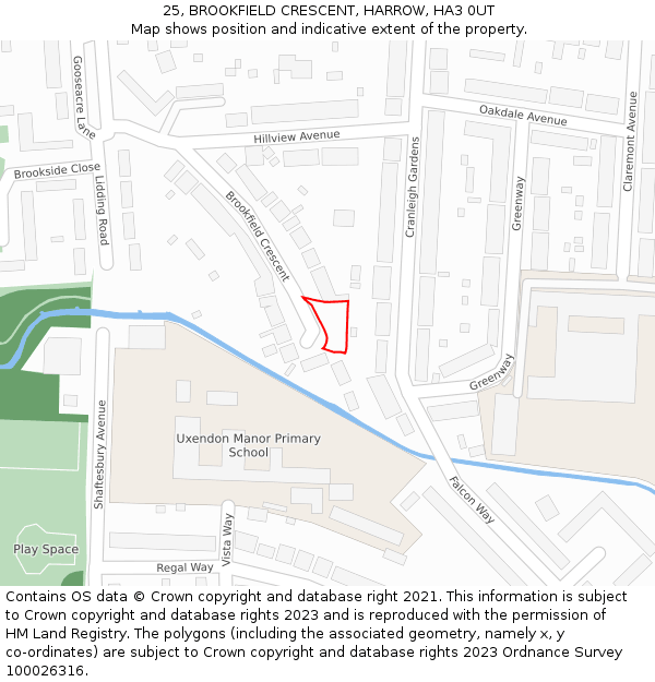 25, BROOKFIELD CRESCENT, HARROW, HA3 0UT: Location map and indicative extent of plot