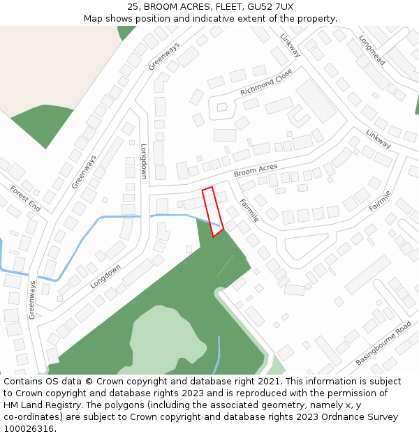 25, BROOM ACRES, FLEET, GU52 7UX: Location map and indicative extent of plot