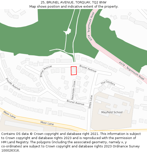 25, BRUNEL AVENUE, TORQUAY, TQ2 8NW: Location map and indicative extent of plot