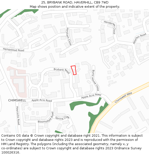 25, BRYBANK ROAD, HAVERHILL, CB9 7WD: Location map and indicative extent of plot