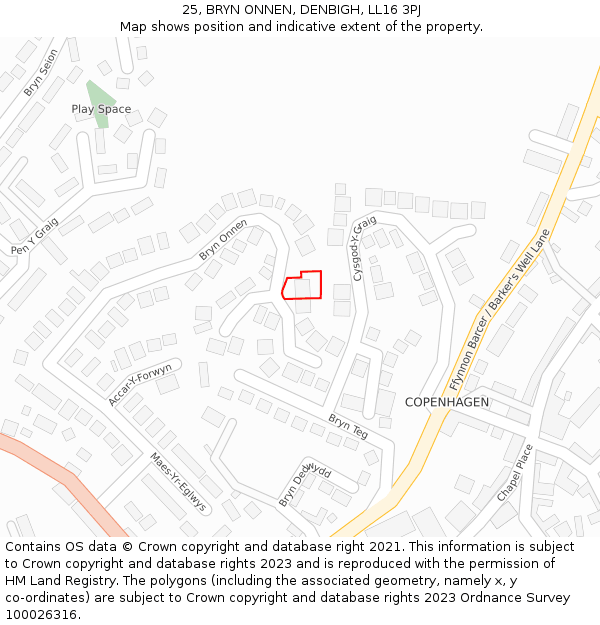 25, BRYN ONNEN, DENBIGH, LL16 3PJ: Location map and indicative extent of plot